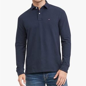 Tommy Hilfiger Men’s Navy Blue Long Sleeve Polo Shirt Classic Fit Size XL